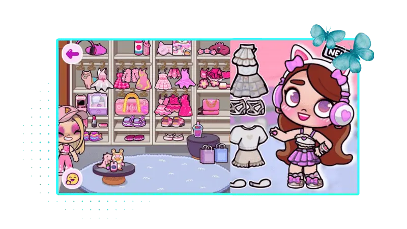 Download Avatar World Mod APK Create, Explore & Customize Freely 28 Avatar browsing wardrobe full of outfits, bags, and accessories in Avatar World city life