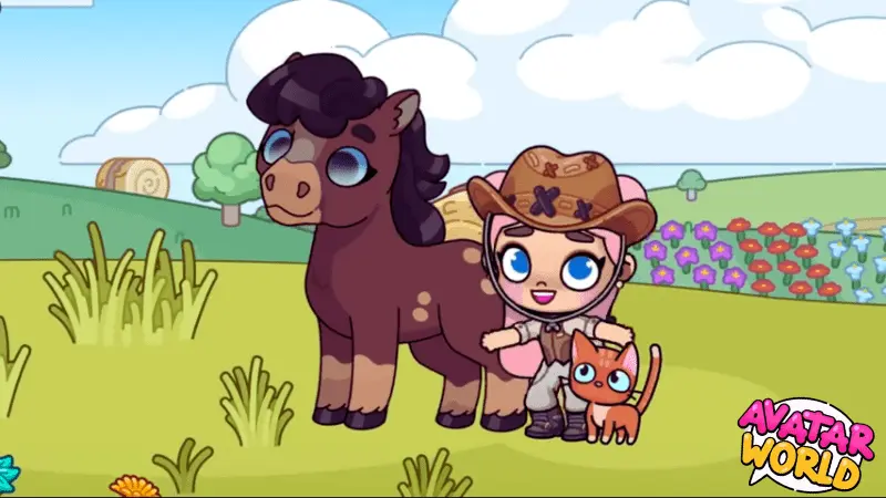 Avatar World City life APK avatar with horse in green fields