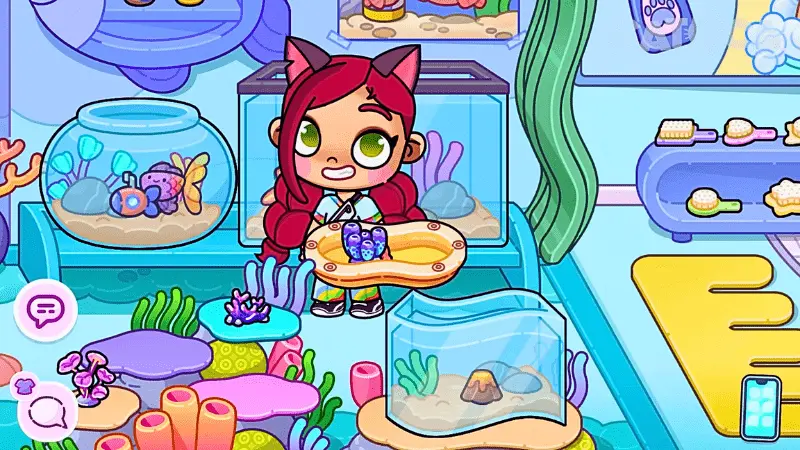 Avatar World APK avatar in bakery shop with fish decorations around