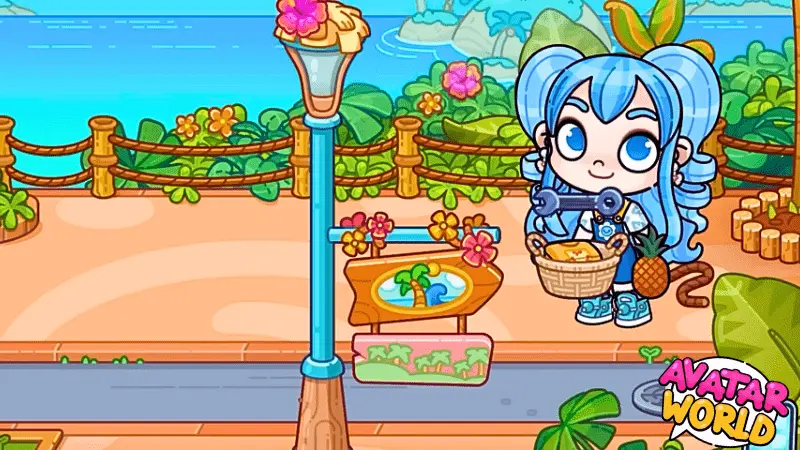 Avatar World APK avatar in beach garden picking accessories