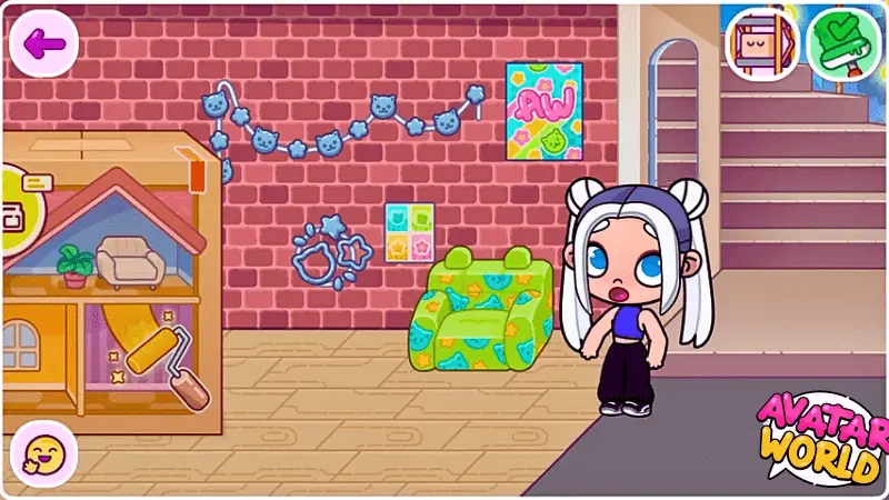 Promo Codes 1 avatar stands in a colorful room searching for hidden secrets and items to unlock in the Pazu Avatar World APK adventure