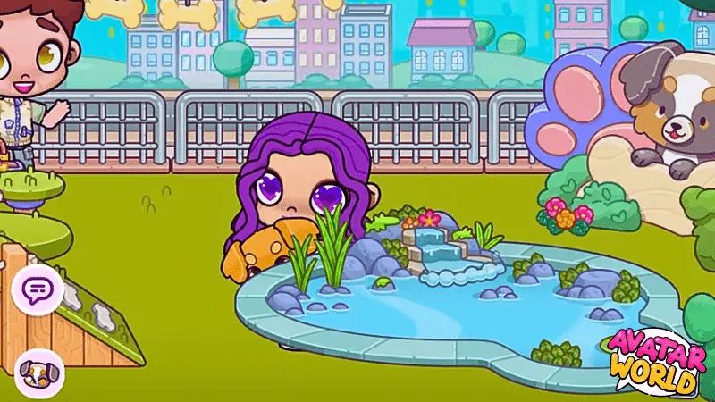 Download Avatar World Mod APK Create, Explore & Customize Freely 15 an avatar enjoys a sunny day in the park playing with a cute puppy, showing the fun and friendly city life moments