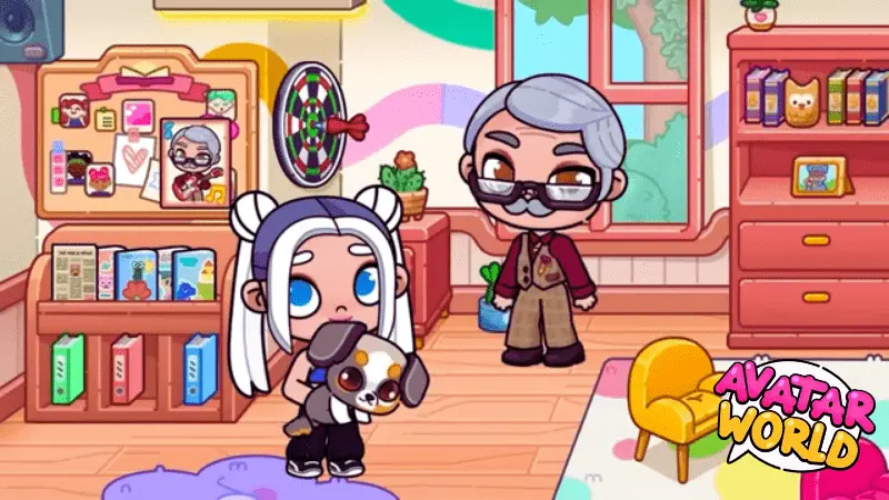 Promo Codes 3 In Avatar World APK city life, an avatar stands in the principal’s office discovering a new hidden secret and unlocking fun rewards in the Pazu Avatar World adventure
