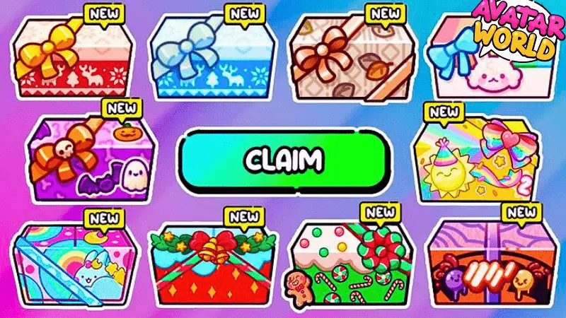 Secret Codes 2 Avatar World game different colorful gift boxes ready to claim