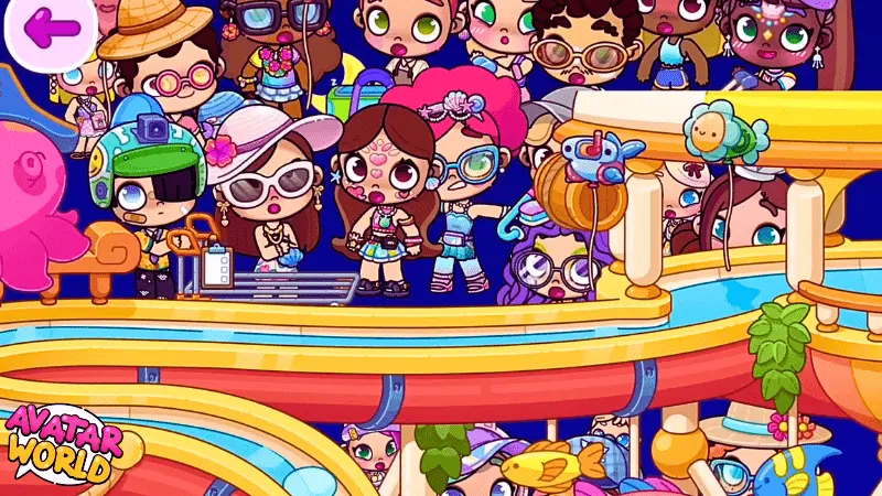 Download Avatar World Mod APK Create, Explore & Customize Freely 10 Multiple avatars enjoying a water slide and having fun in the summer park of Avatar World
