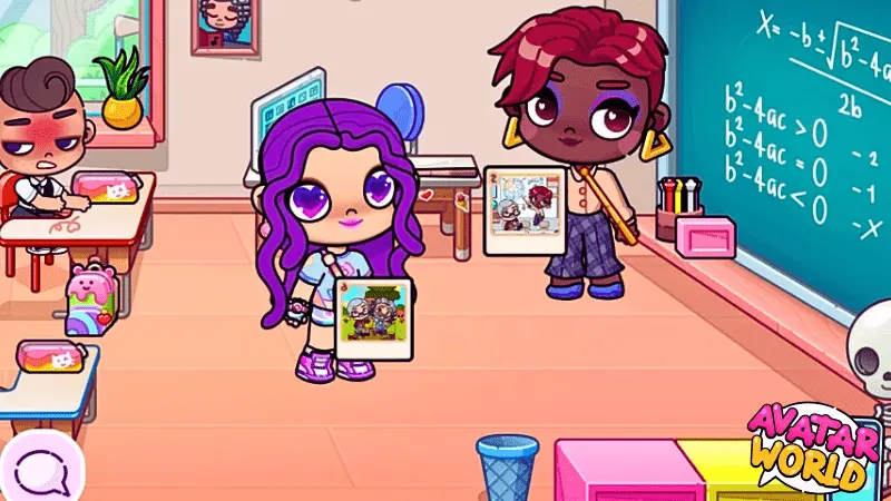 Download Avatar World Mod APK Create, Explore & Customize Freely 5 A student avatar shows a picture to the teacher inside the Avatar World classroom scene