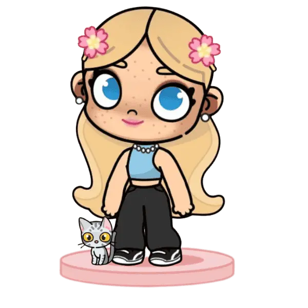 Download Avatar World Mod APK Create, Explore & Customize Freely 1 Cute girl avatar with cat from Pazu Avatar World APK showing city life character style